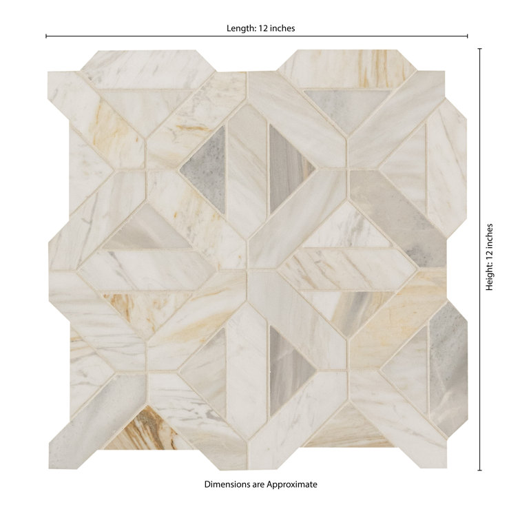 Athena Gold Geometric 12'' x 12'' Honed Marble Mosaic Tile