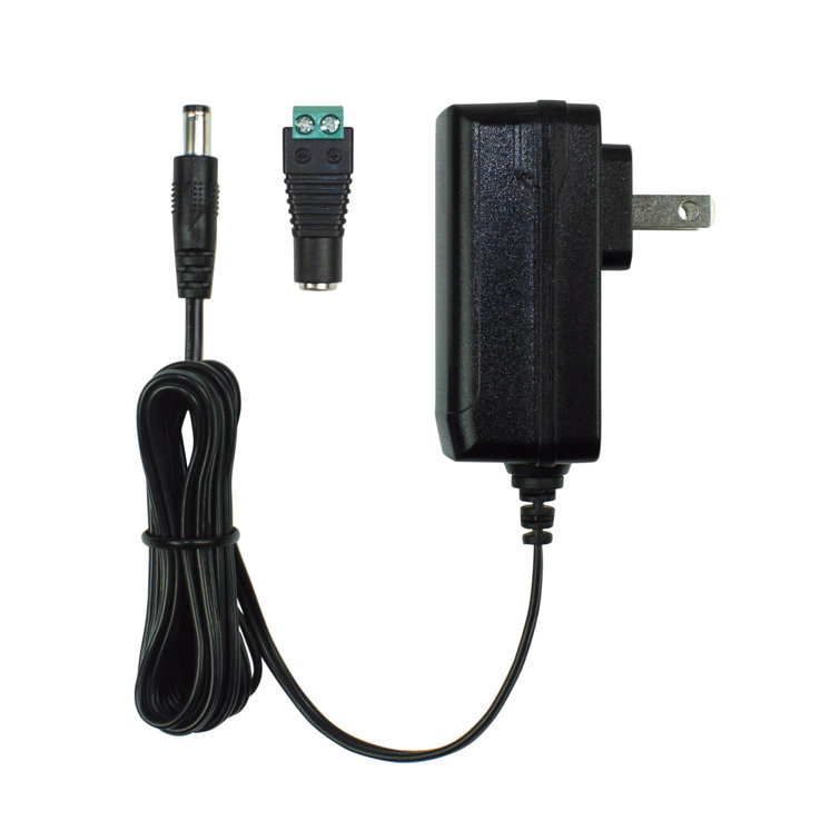 Black 24W Wall Mount Power Supply Adapter with Barrel Connector