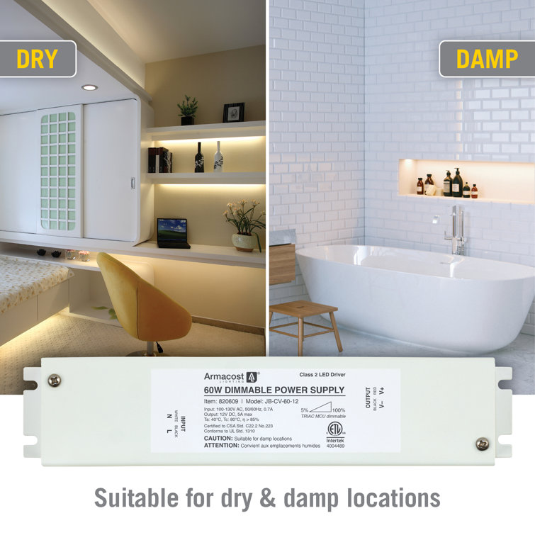 60W White Metal Dimmable LED Power Supply with Enclosure