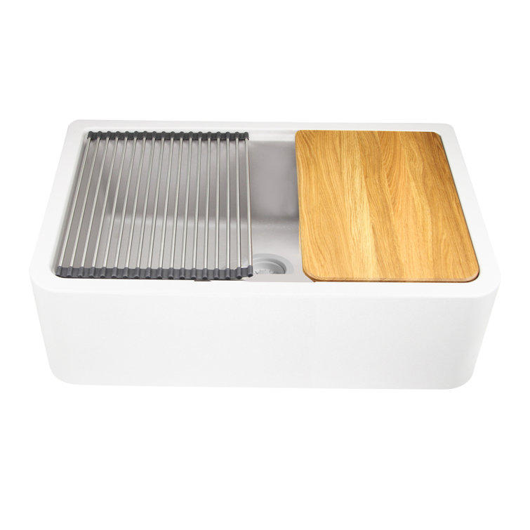 Matte White Granite Farmhouse Single Bowl Kitchen Sink