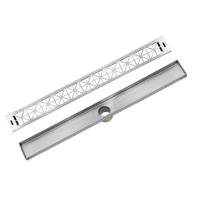 Brushed Satin Rectangular Linear Shower Drain with Roman Pattern