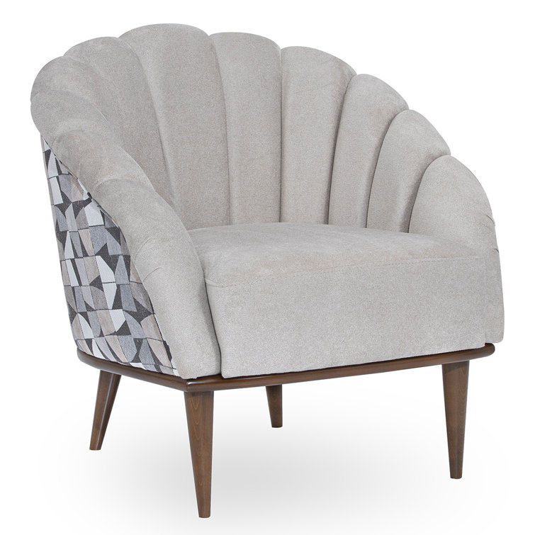 Contemporary Gray Geometric Chenille Accent Chair with Warm Walnut Frame