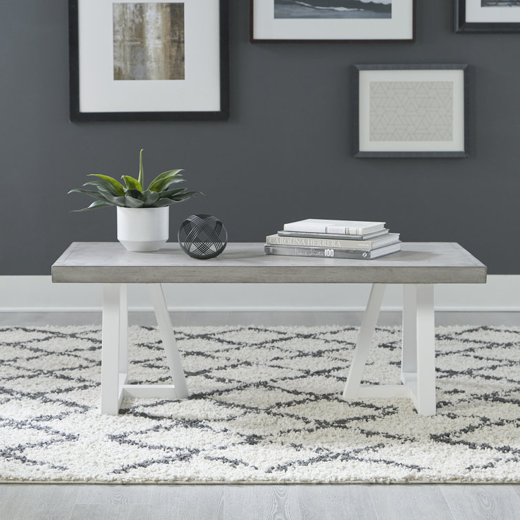 Palmetto Heights Rectangular Driftwood and Shell White Wood Cocktail Table