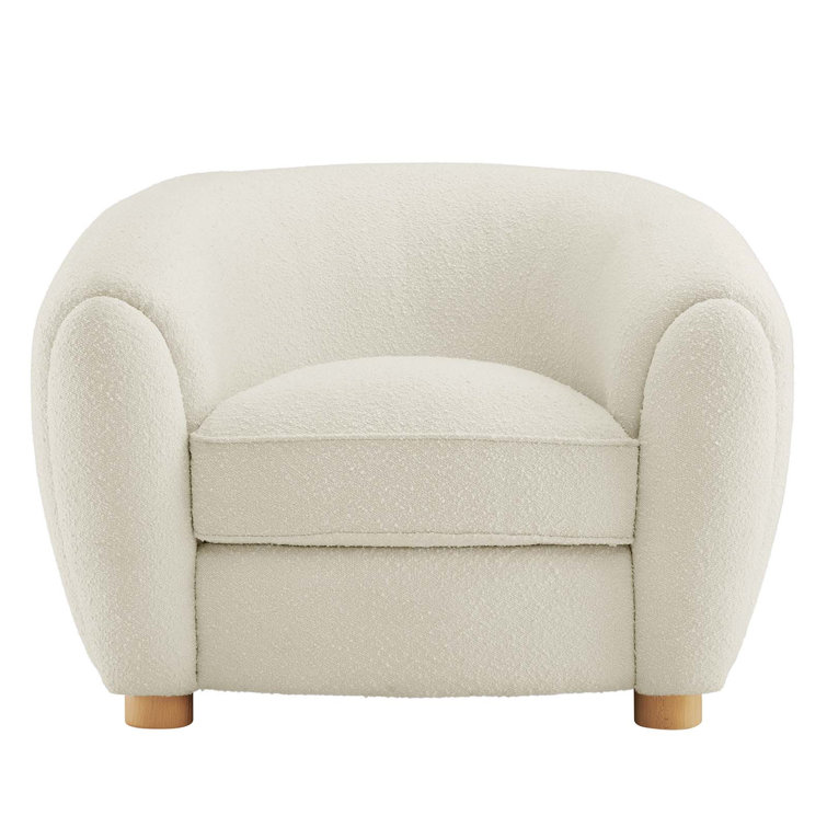 Ivory Velvet Luxe Lounge Accent Chair with Beech Wood Legs