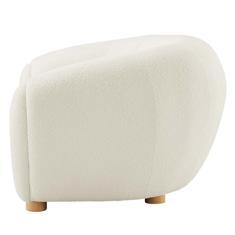 Ivory Velvet Luxe Lounge Accent Chair with Beech Wood Legs