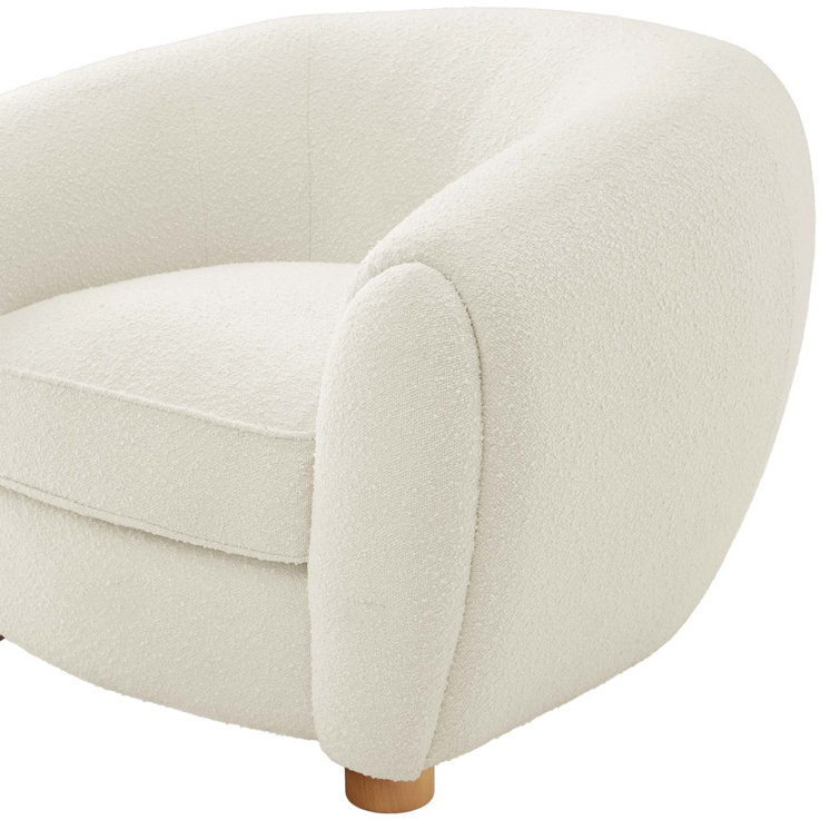 Ivory Velvet Luxe Lounge Accent Chair with Beech Wood Legs