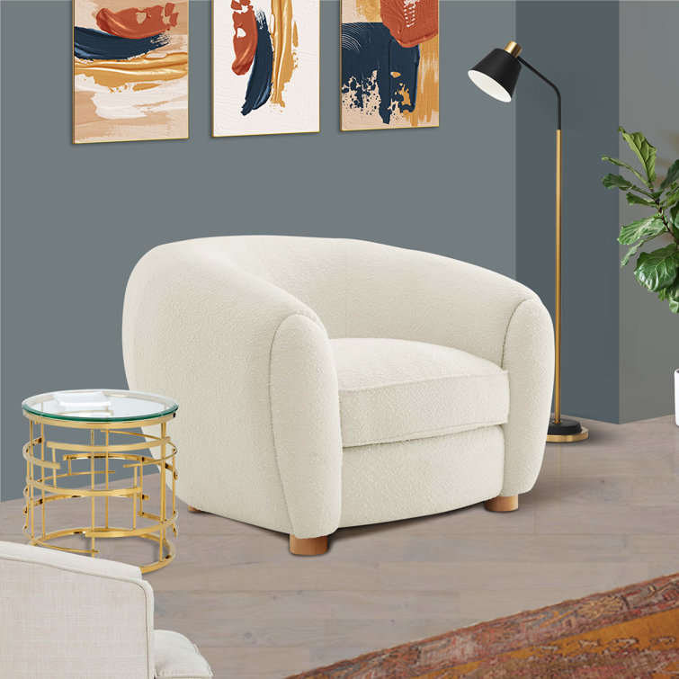 Ivory Velvet Luxe Lounge Accent Chair with Beech Wood Legs
