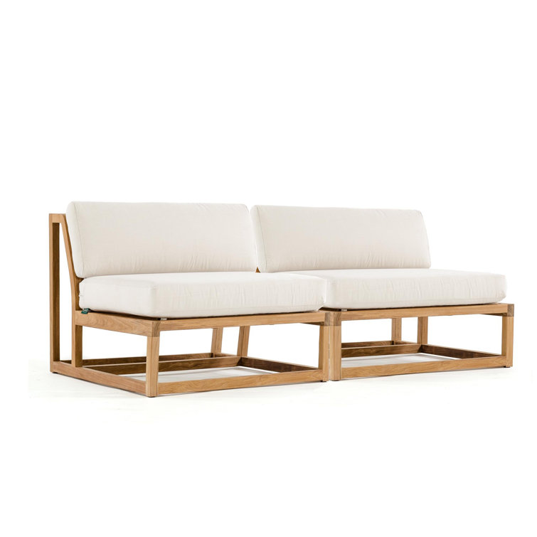 Reversible Teak Wood Outdoor Loveseat with Off-White Cushions