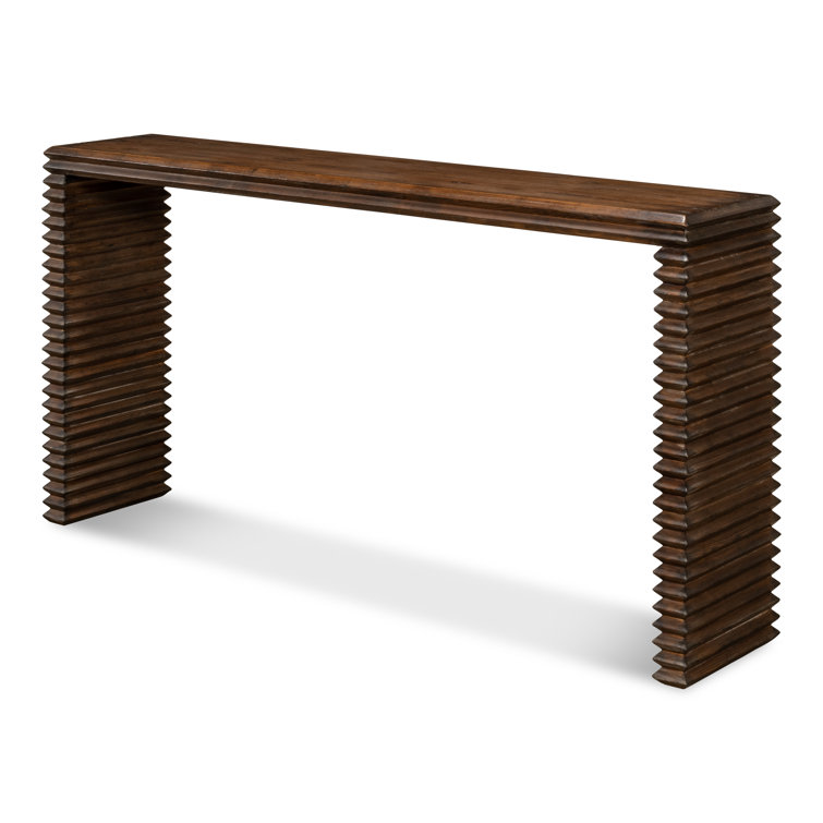 Stacked Dark Brown Solid Wood Console Table with Storage