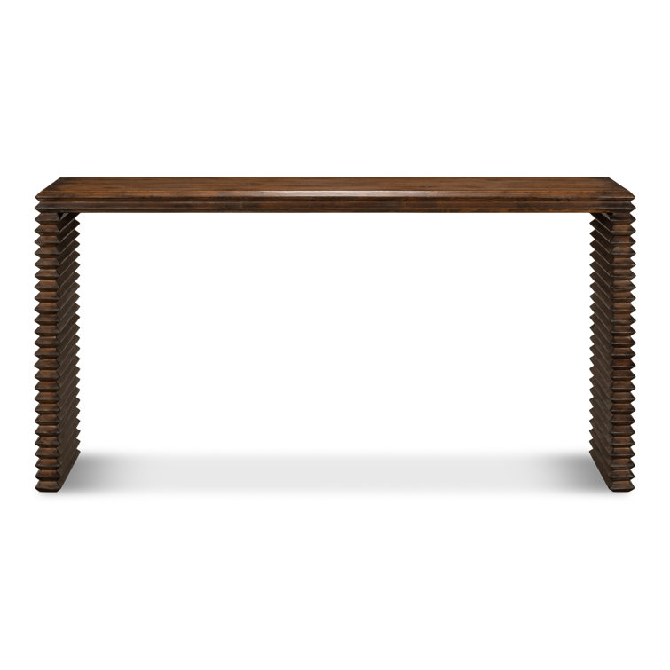 Stacked Dark Brown Solid Wood Console Table with Storage