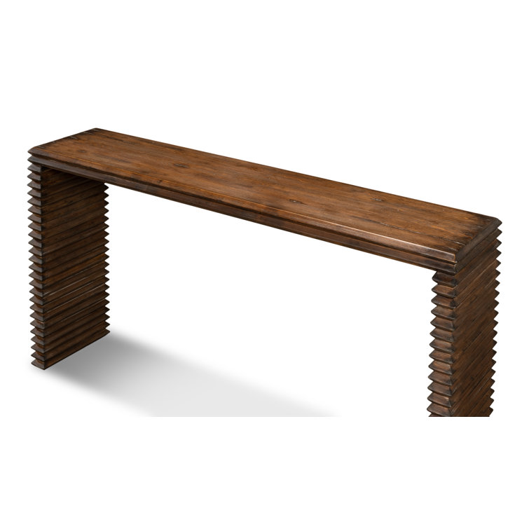 Stacked Dark Brown Solid Wood Console Table with Storage
