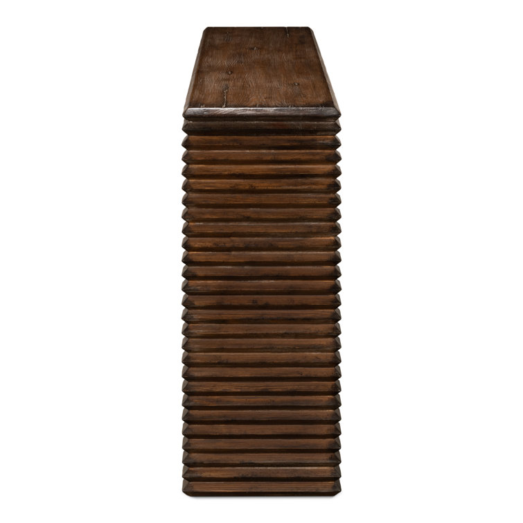 Stacked Dark Brown Solid Wood Console Table with Storage