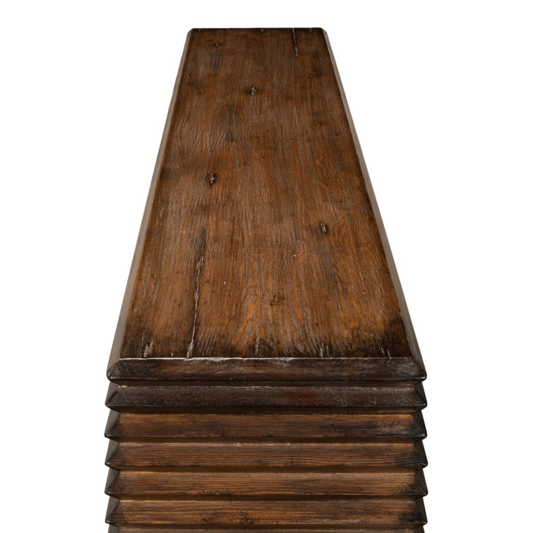 Stacked Dark Brown Solid Wood Console Table with Storage