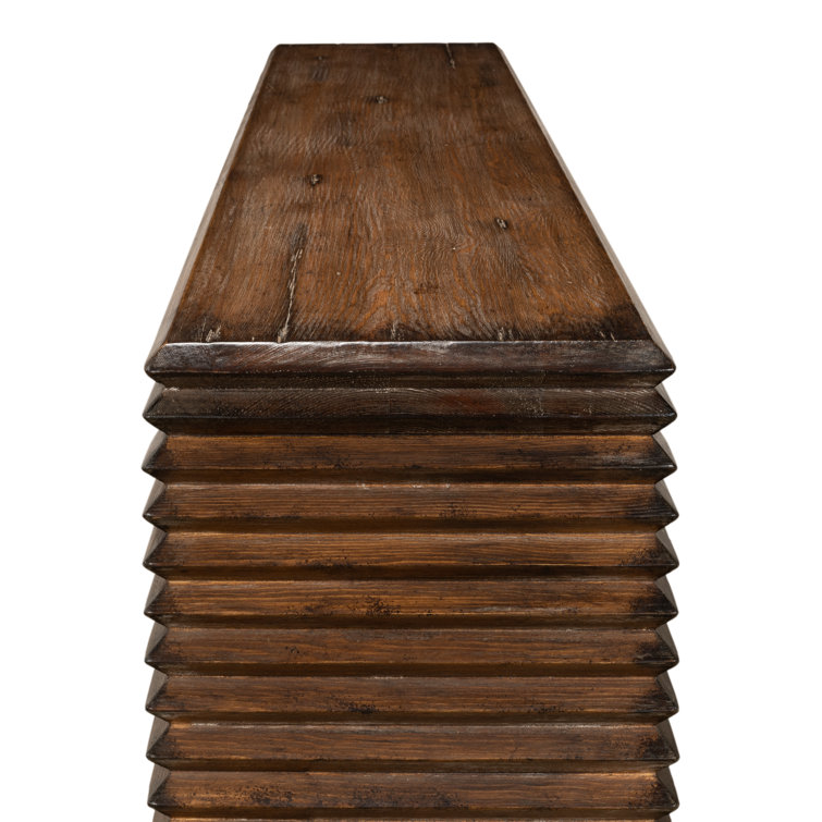 Stacked Dark Brown Solid Wood Console Table with Storage