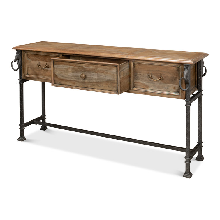 Desert Bleached Brown Acacia Wood and Iron Console Table