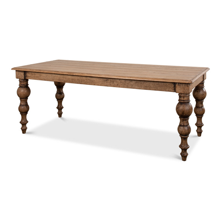 Rustic Oak Solid Wood Dining Table with Turned Legs
