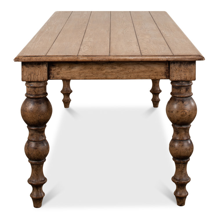 Rustic Oak Solid Wood Dining Table with Turned Legs