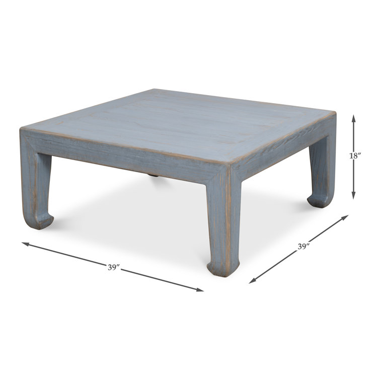 Blue Solid Pine Wood Square Coffee Table
