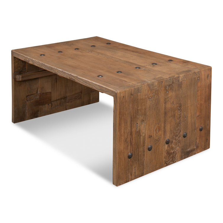 Rustic Rectangular Beige Wood Coffee Table with Storage