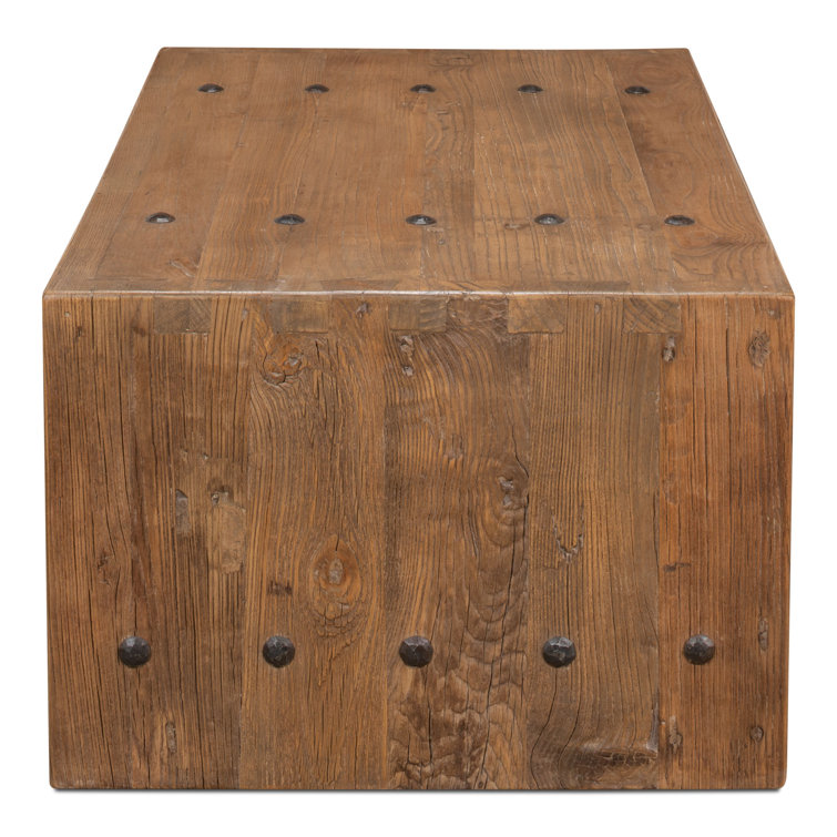 Rustic Rectangular Beige Wood Coffee Table with Storage