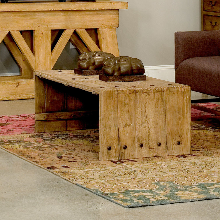 Rustic Rectangular Beige Wood Coffee Table with Storage