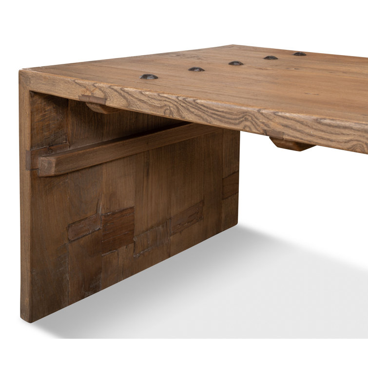 Rustic Rectangular Beige Wood Coffee Table with Storage
