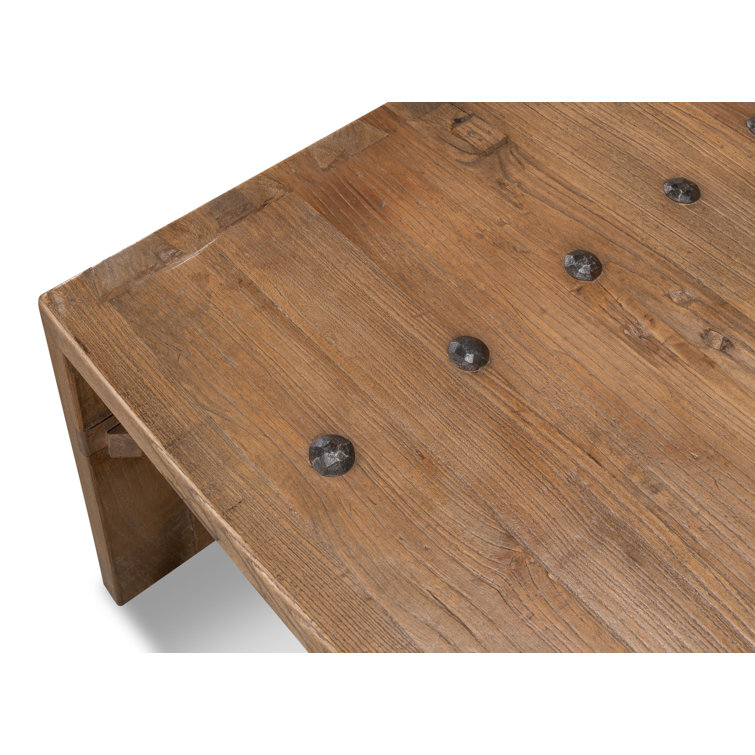 Rustic Rectangular Beige Wood Coffee Table with Storage