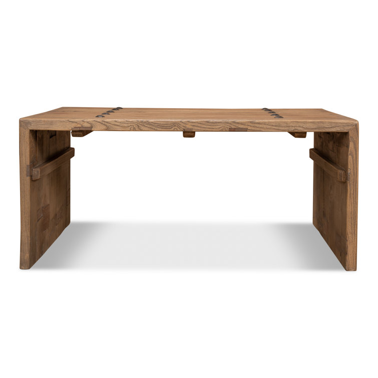 Rustic Rectangular Beige Wood Coffee Table with Storage