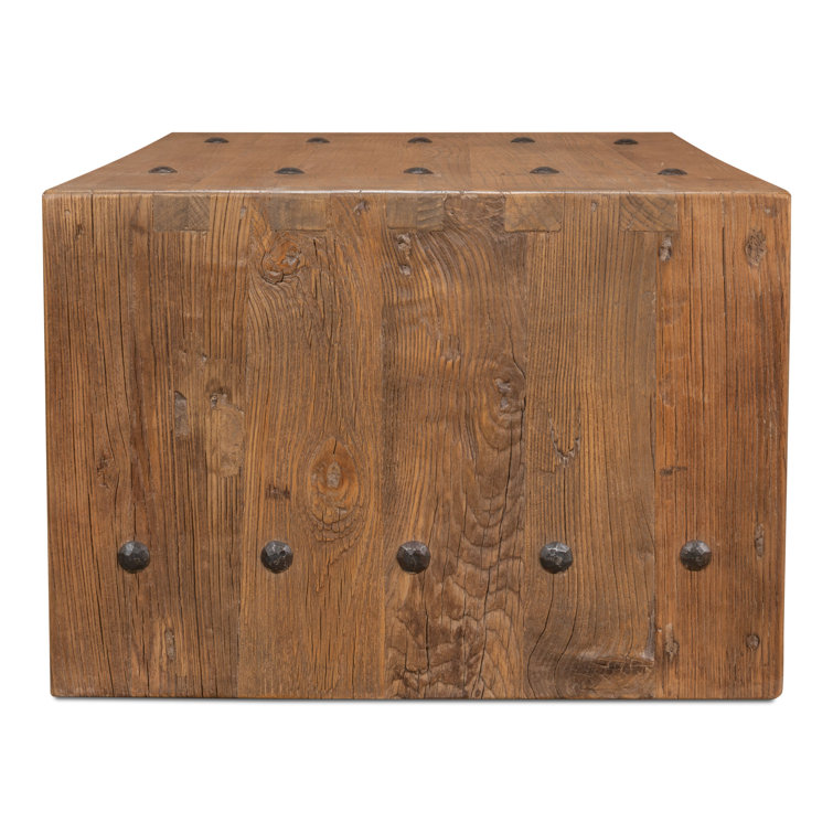 Rustic Rectangular Beige Wood Coffee Table with Storage