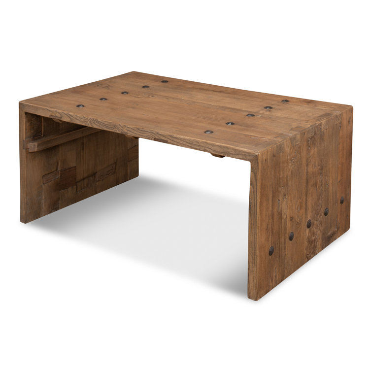 Rustic Rectangular Beige Wood Coffee Table with Storage