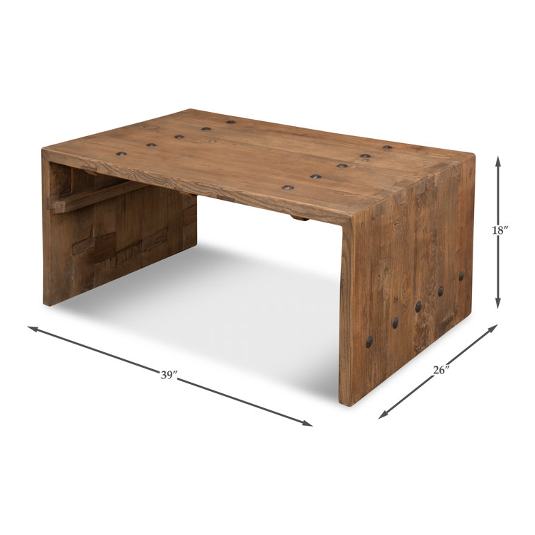 Rustic Rectangular Beige Wood Coffee Table with Storage