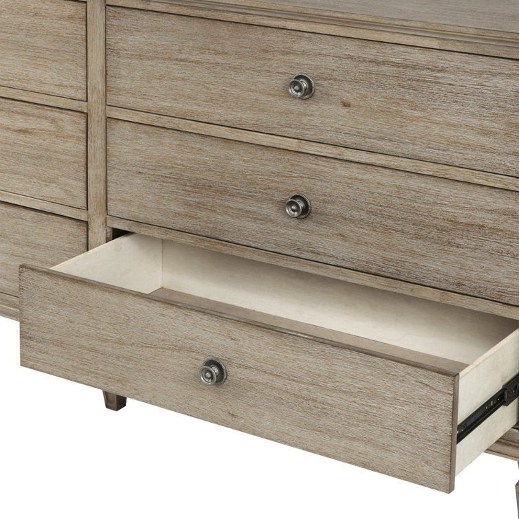 Mid-Century French-Inspired 6-Drawer Gray Dresser