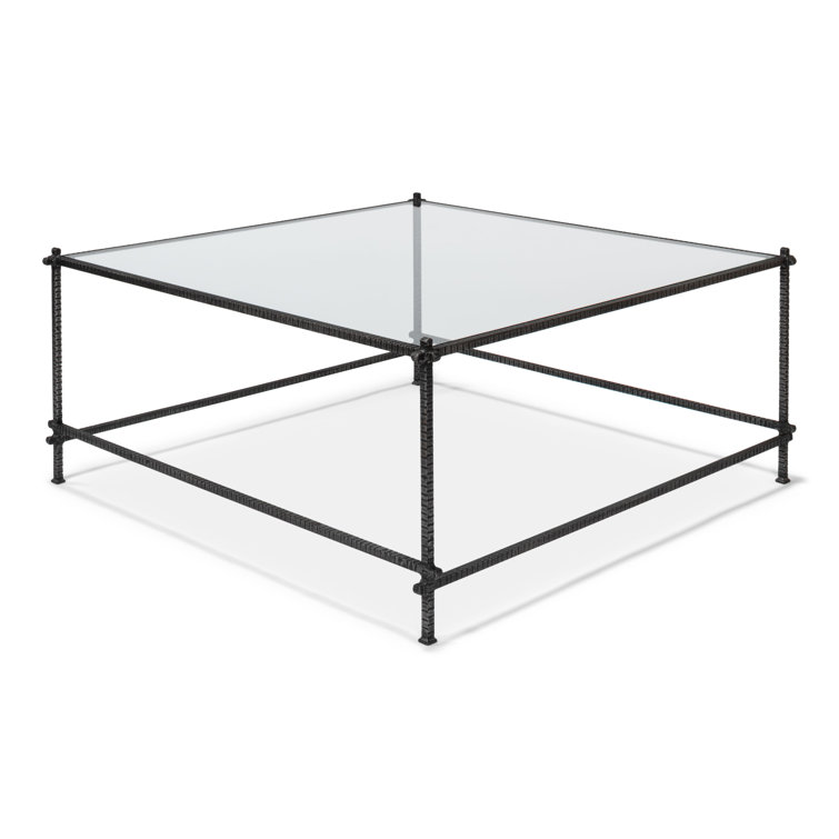 Traditional White Square Metal and Glass Coffee Table with Storage