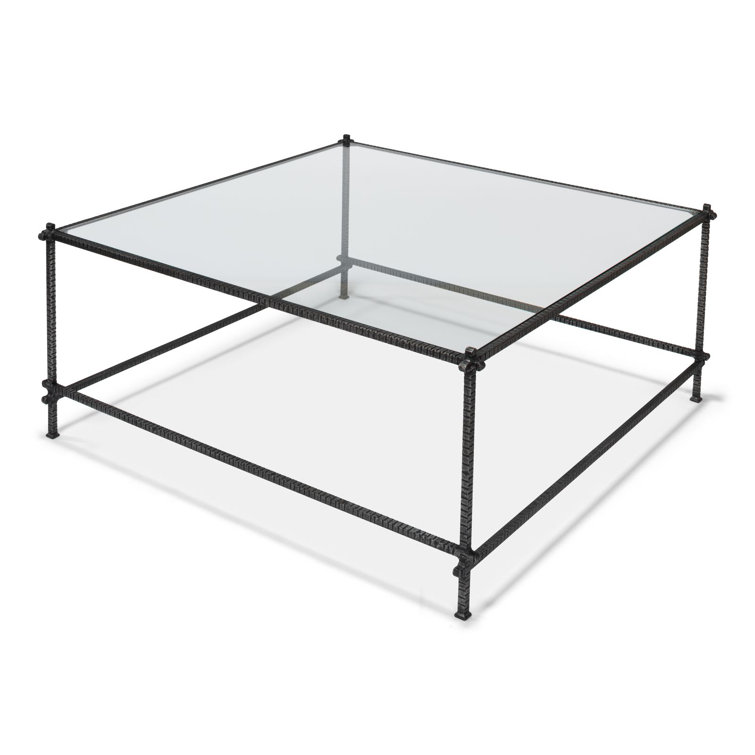 Traditional White Square Metal and Glass Coffee Table with Storage
