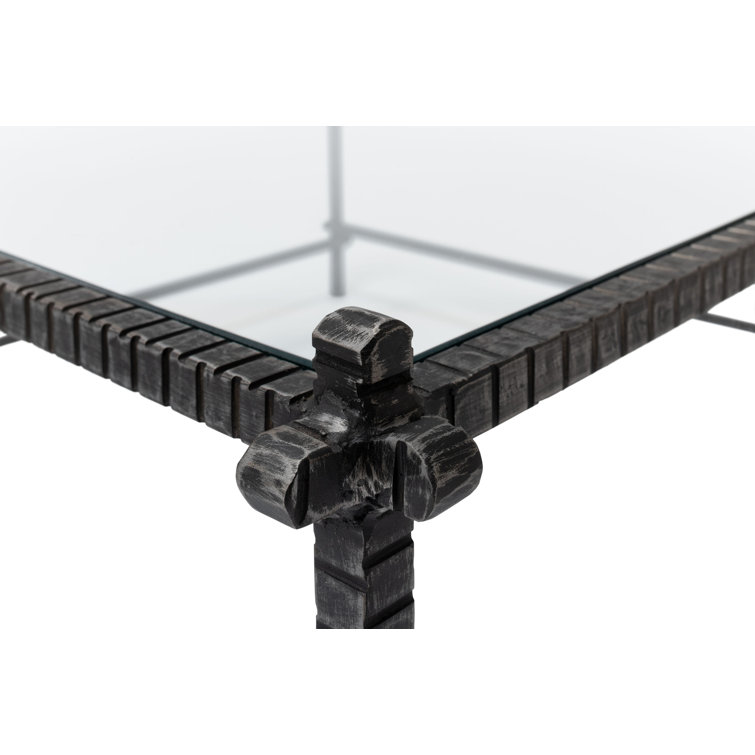 Traditional White Square Metal and Glass Coffee Table with Storage