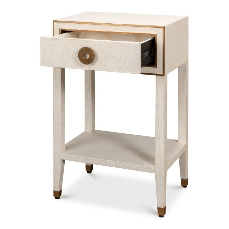 Osprey White Solid Wood Nightstand with Leather Top and Brass Handle