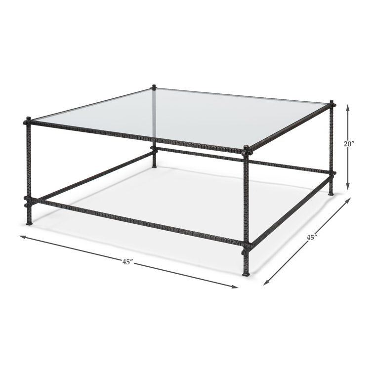 Traditional White Square Metal and Glass Coffee Table with Storage