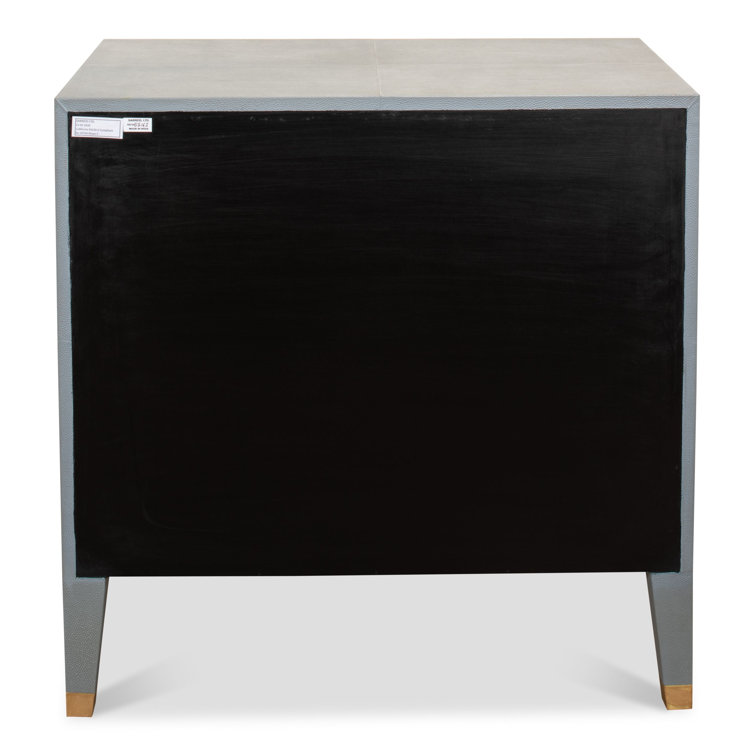 Transitional Gray Shagreen Leather Nightstand with Gold Accents