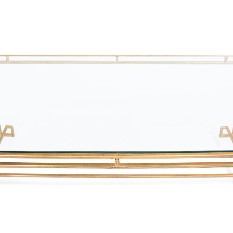 Parallel Sled 48'' Gold Metal and Glass Rectangular Coffee Table