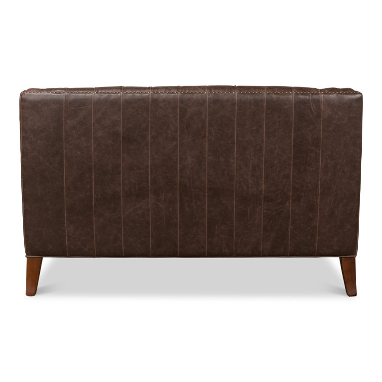 Brooks Transitional Brown Faux Leather Tufted Loveseat