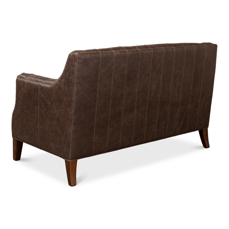 Brooks Transitional Brown Faux Leather Tufted Loveseat