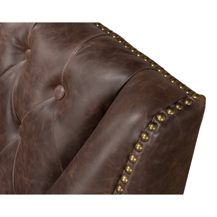 Brooks Transitional Brown Faux Leather Tufted Loveseat
