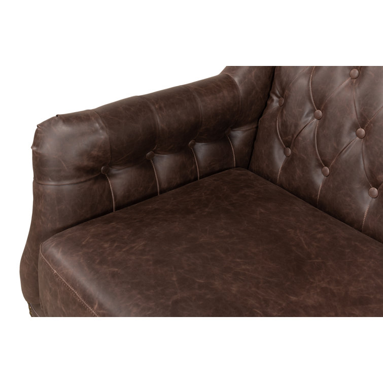 Brooks Transitional Brown Faux Leather Tufted Loveseat
