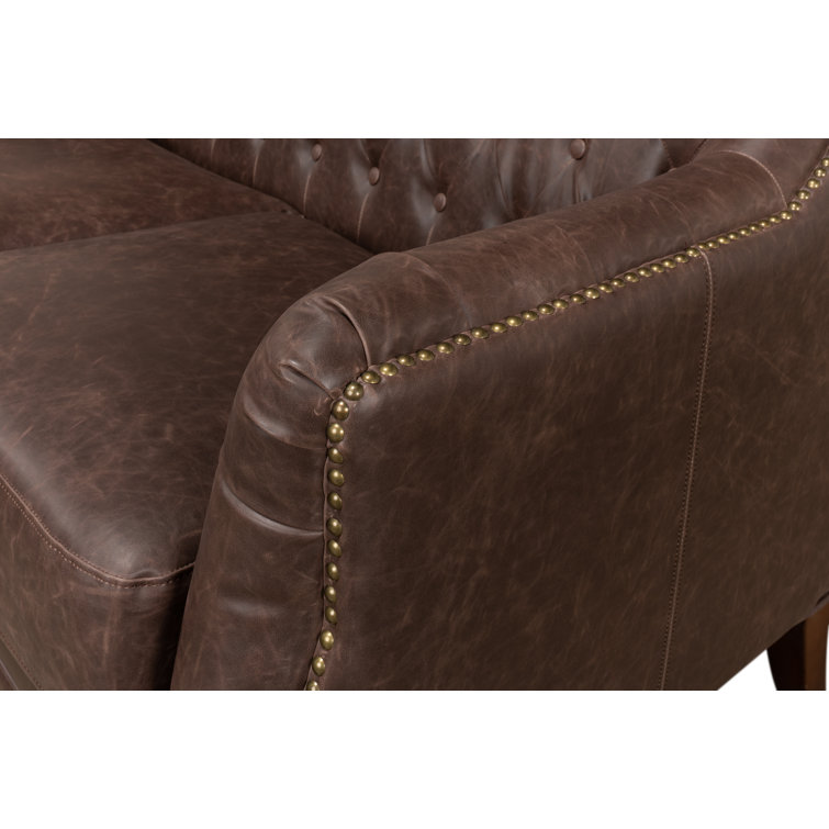 Brooks Transitional Brown Faux Leather Tufted Loveseat