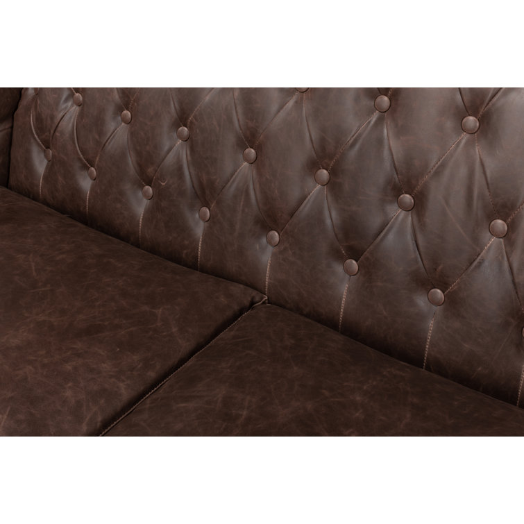 Brooks Transitional Brown Faux Leather Tufted Loveseat