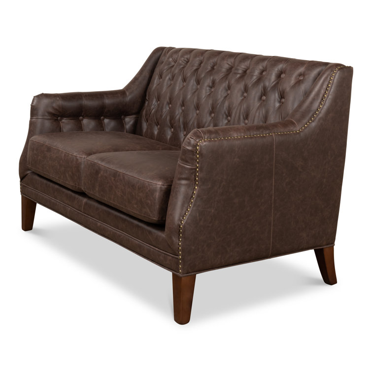 Brooks Transitional Brown Faux Leather Tufted Loveseat