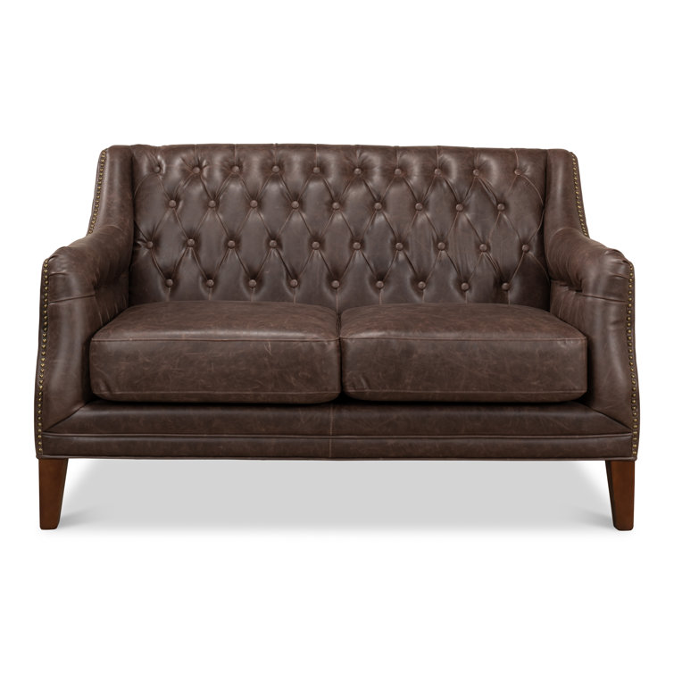 Brooks Transitional Brown Faux Leather Tufted Loveseat