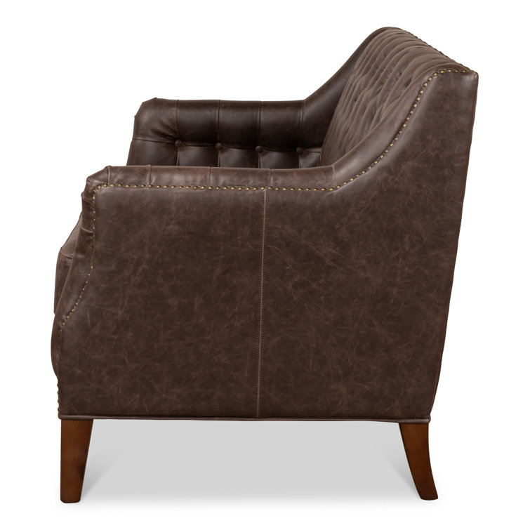 Brooks Transitional Brown Faux Leather Tufted Loveseat