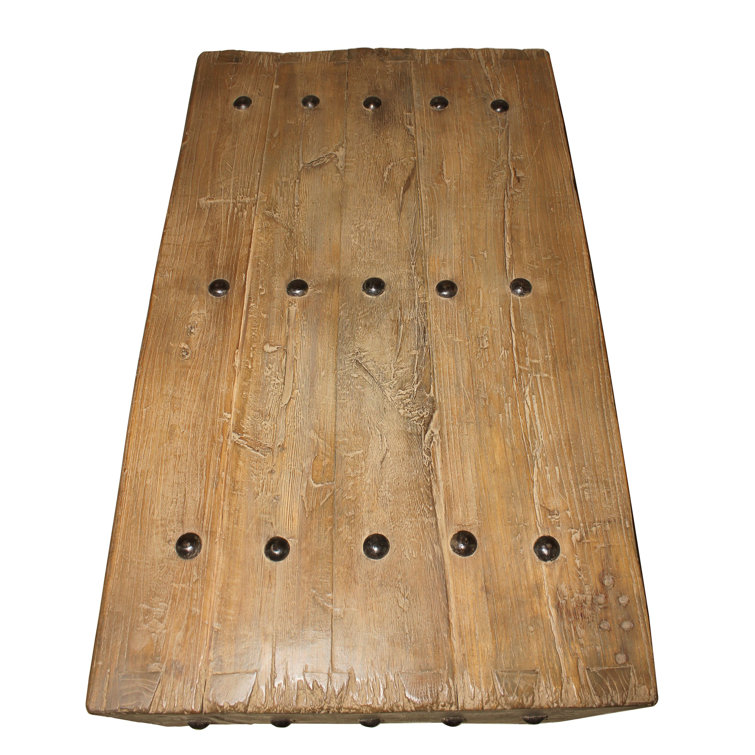 Rustic Rectangular Beige Wood Coffee Table with Storage