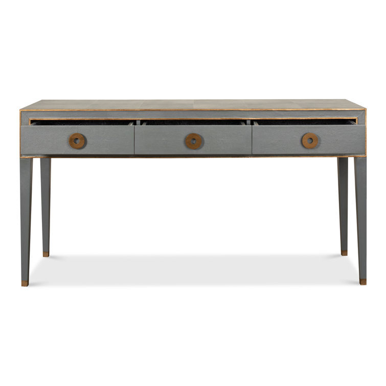 Lennox Grey and Brass Shagreen Leather Console with Storage